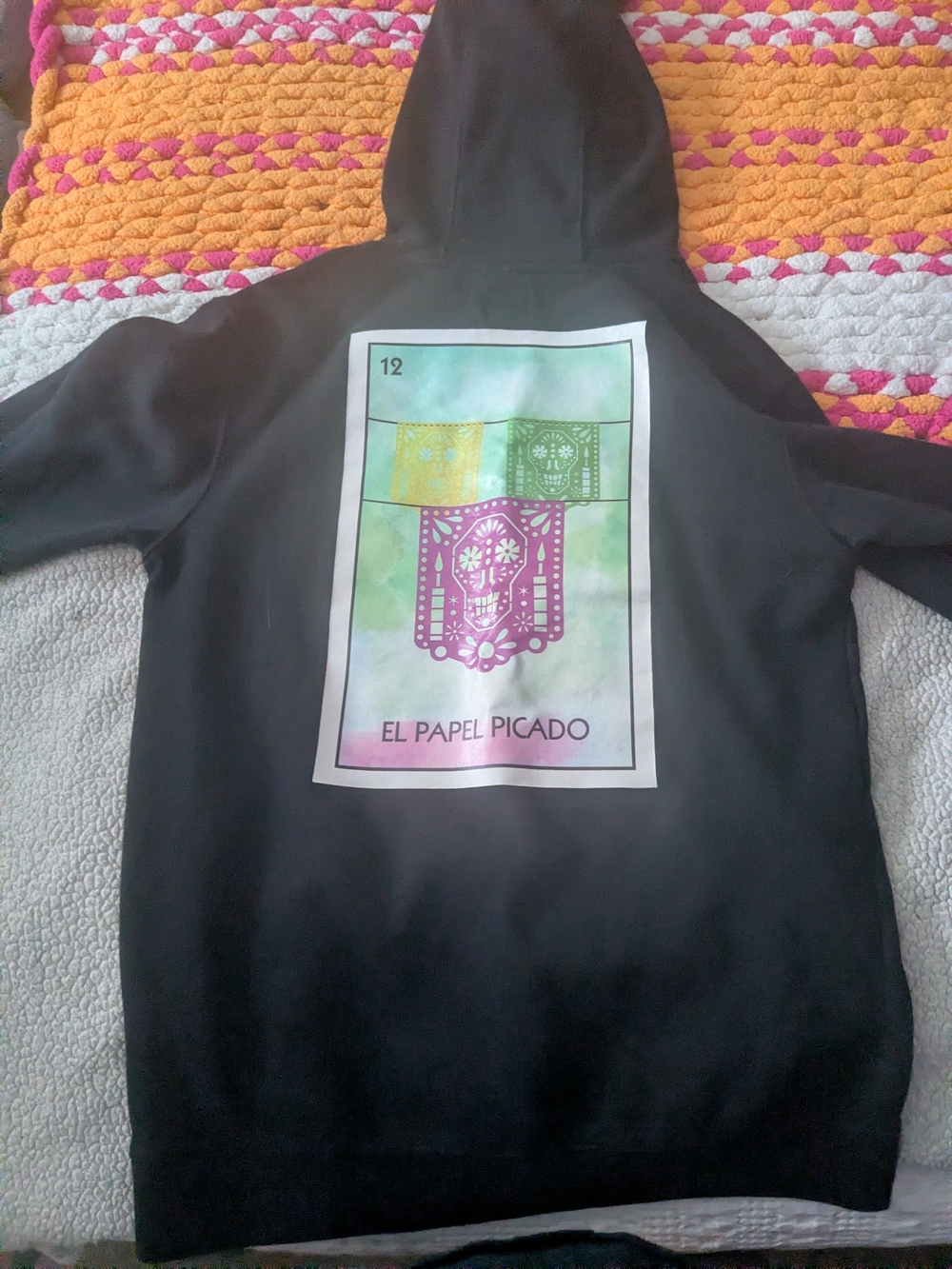 Vans Black Hoodie with Colorful Papel Picado Graphic